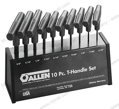 10PC PLAS-T-KEY "T" HANDLE SET IN METAL STAND; 3/32" - 3/8" - 6"